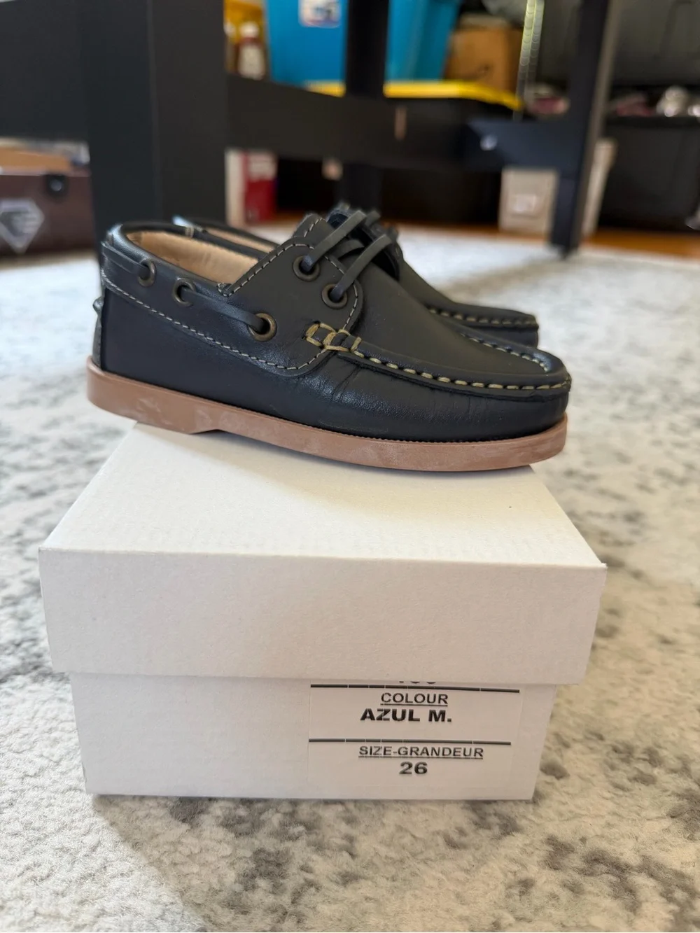 Classic Navy Kids Boat Dress Shoes with Tan Sole